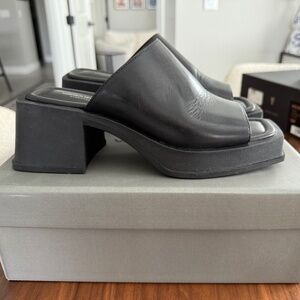 Vagabond Black Leather Wedge Heel Mule